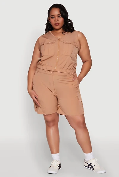 Womens Plus High Waisted Cargo Shorts, 2X