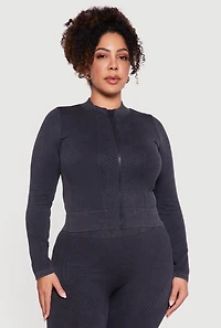Plus Seamless Acid Wash Zip Front Track Jacket