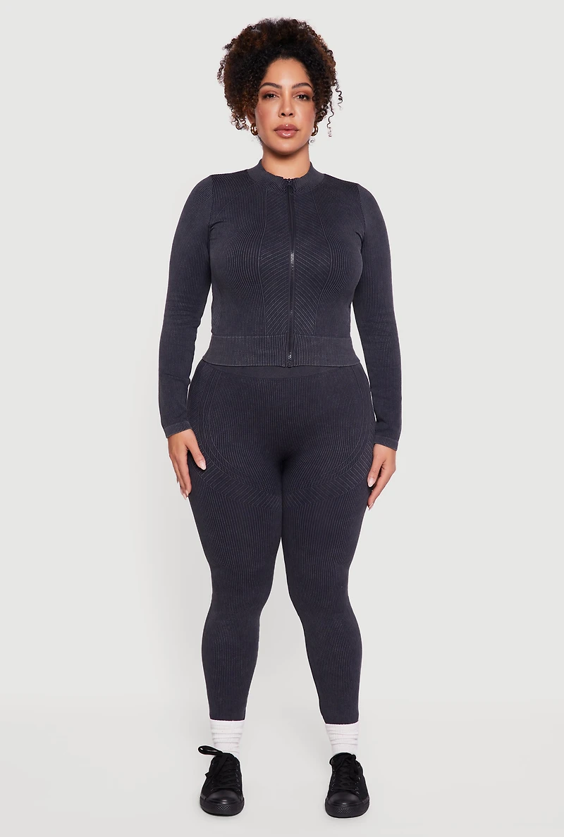 Plus Seamless Acid Wash Zip Front Track Jacket