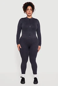 Plus Seamless Acid Wash Zip Front Track Jacket