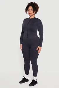 Womens Plus Size Seamless Acid Wash Zip Front Track Jacket, Grey, Size 2X-3X