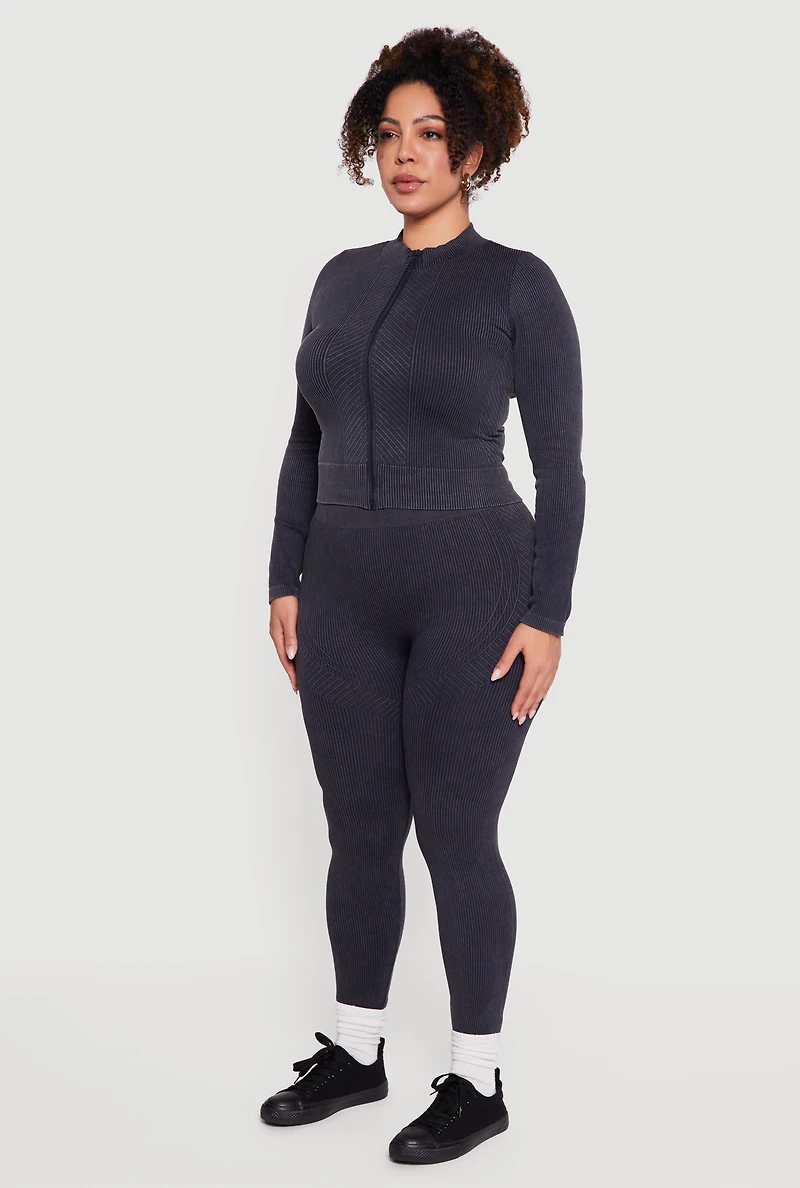 Plus Seamless Acid Wash Zip Front Track Jacket