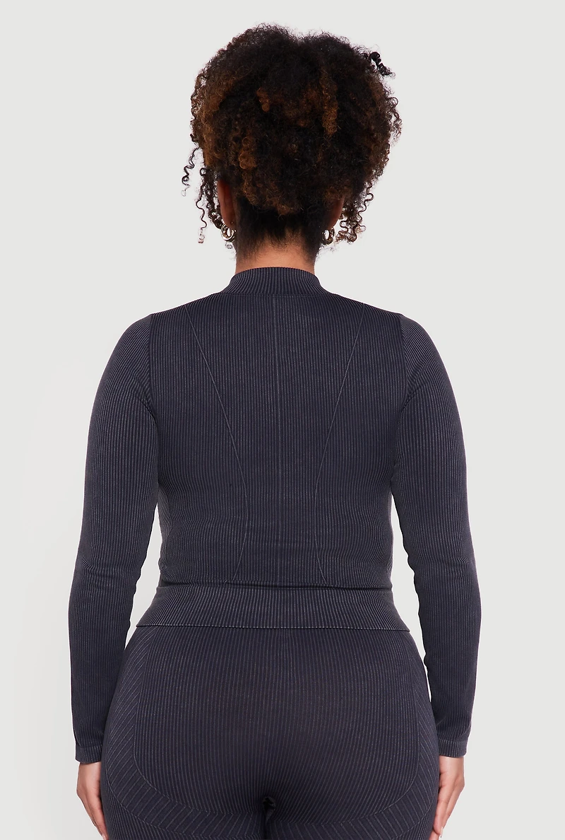 Plus Seamless Acid Wash Zip Front Track Jacket