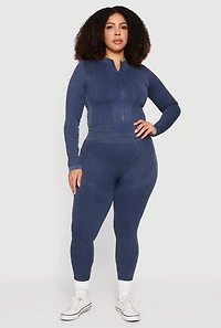 Plus Acid Wash Ribbed Knit Seamless Leggings