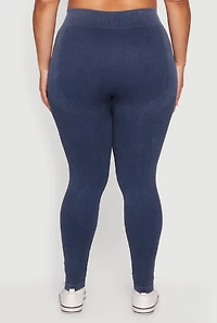 Plus Acid Wash Ribbed Knit Seamless Leggings