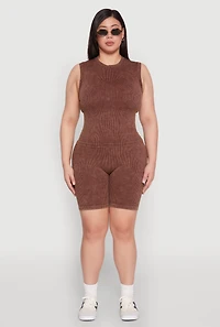Womens Plus Size Mineral Wash Ribbed Knit Tank Top, Brown, Size 2X-3X