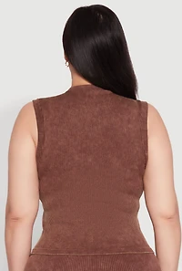 Womens Plus Size Mineral Wash Ribbed Knit Tank Top, Brown, Size 2X-3X