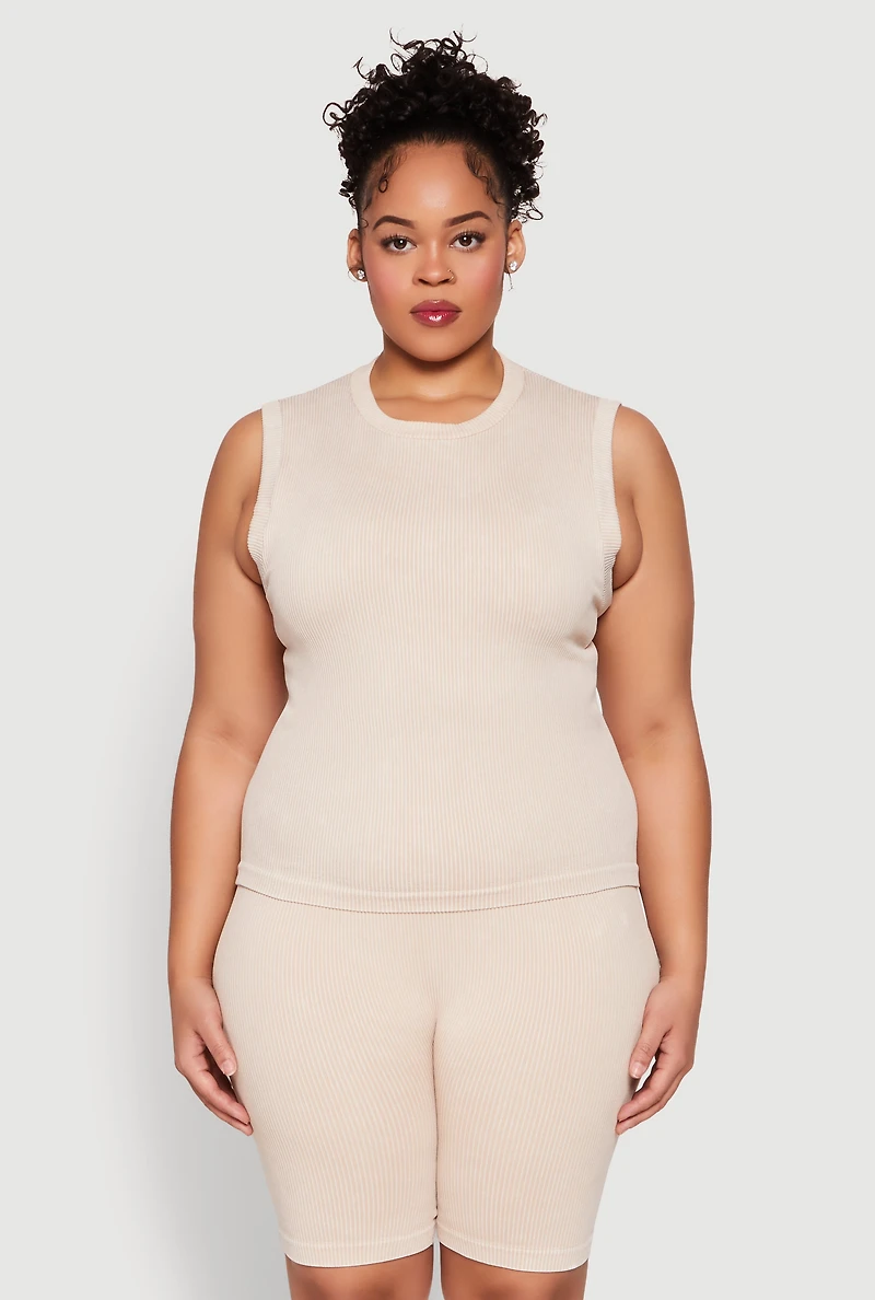 Plus Mineral Wash Ribbed Knit Tank Top