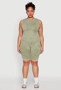 Plus Mineral Wash Ribbed Seamless Bike Shorts