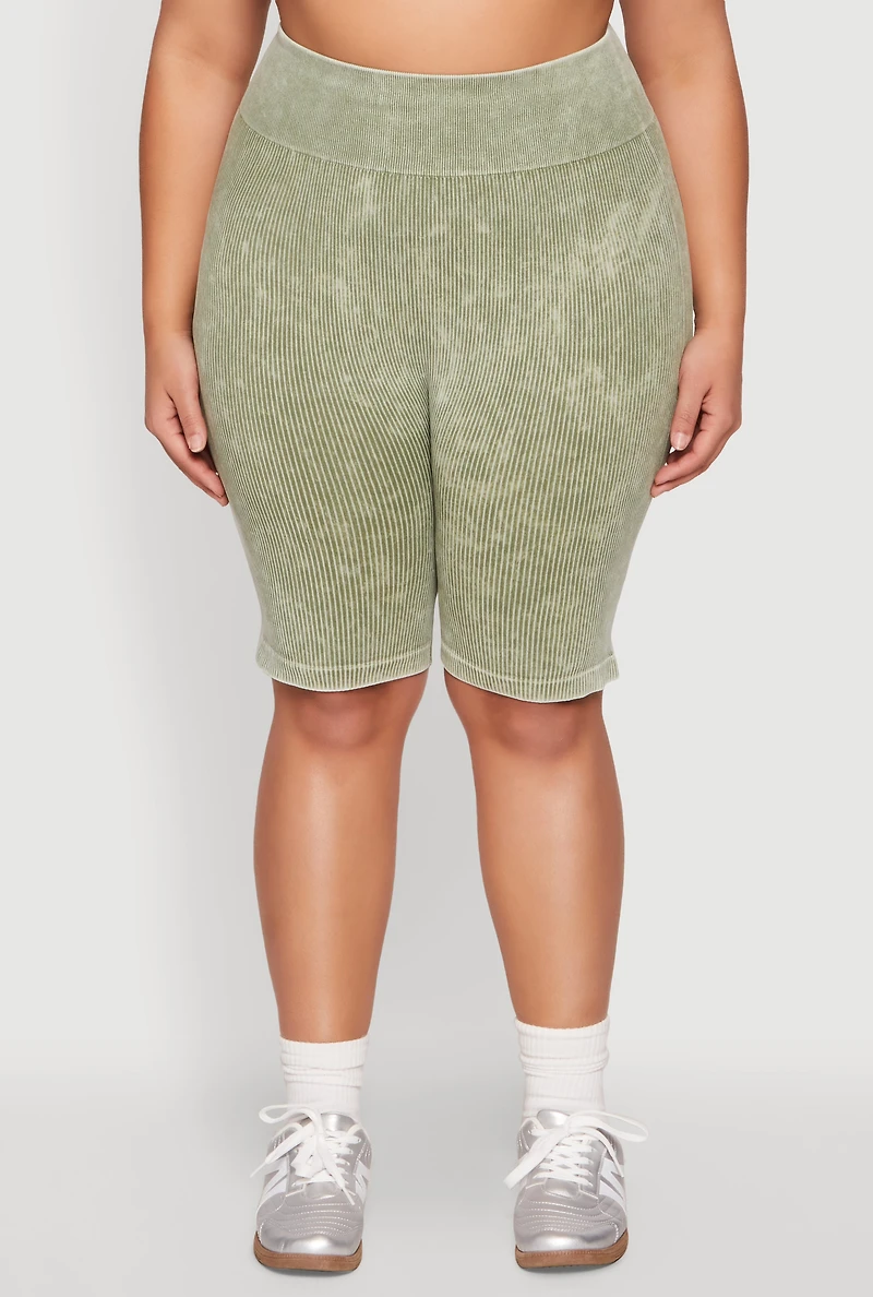 Womens Plus Mineral Wash Ribbed Seamless Bike Shorts,