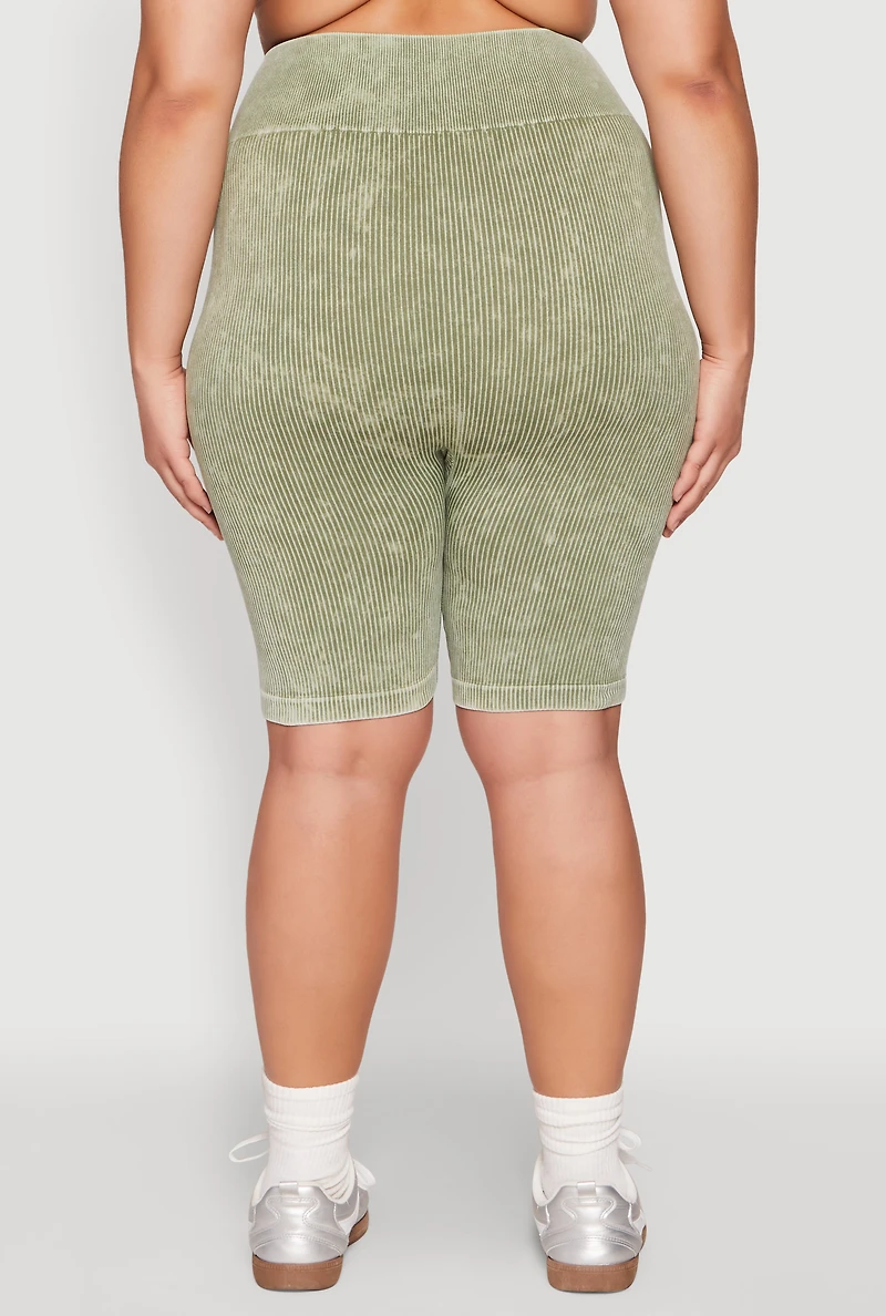 Womens Plus Mineral Wash Ribbed Seamless Bike Shorts,