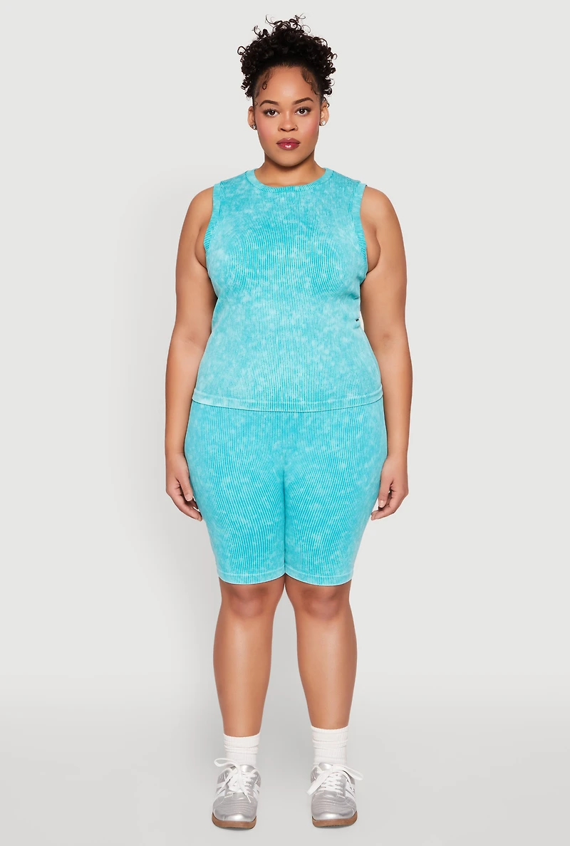 Plus Mineral Wash Ribbed Seamless Bike Shorts