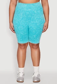 Womens Plus Mineral Wash Ribbed Seamless Bike Shorts, 1X-2X
