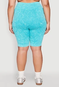 Womens Plus Mineral Wash Ribbed Seamless Bike Shorts, 1X-2X