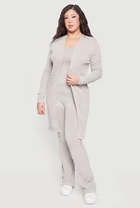 Plus Acid Wash Rib Knit Tank Top and Open Front Duster