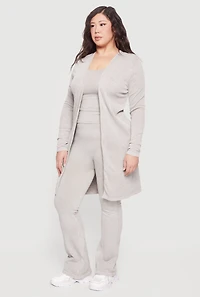 Plus Acid Wash Rib Knit Tank Top and Open Front Duster