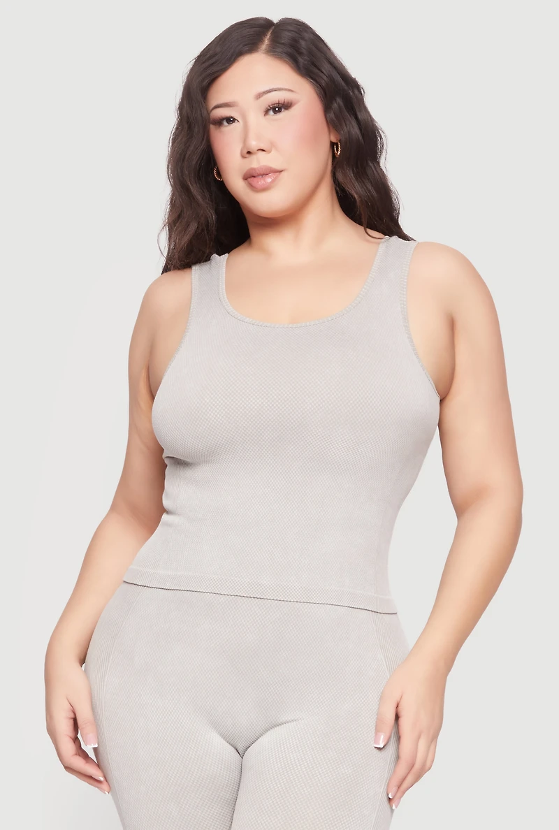 Plus Acid Wash Rib Knit Tank Top and Open Front Duster