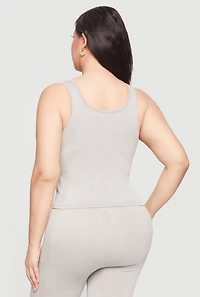 Plus Acid Wash Rib Knit Tank Top and Open Front Duster