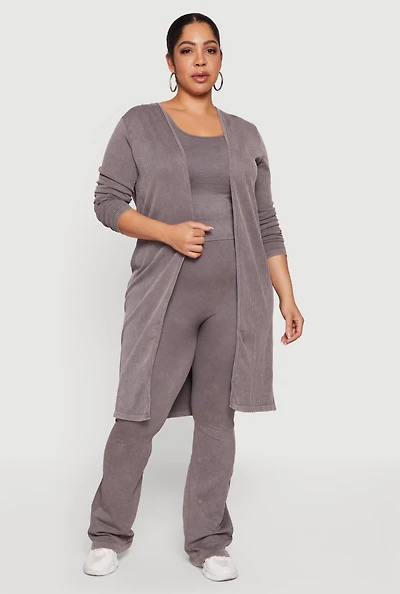 Plus Acid Wash Textured Knit Flare Leggings