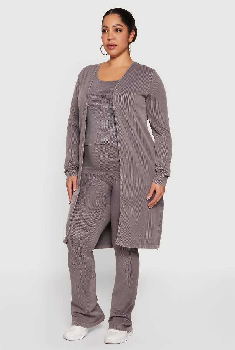 Plus Acid Wash Textured Knit Flare Leggings