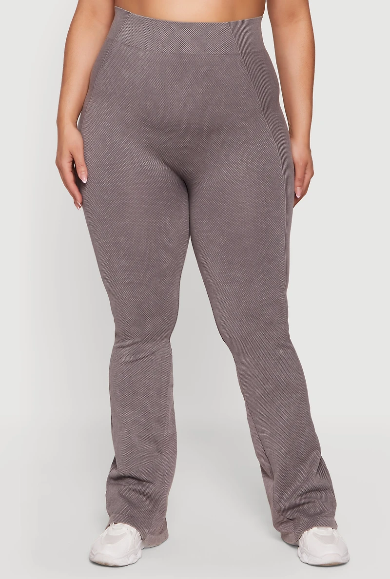 Plus Acid Wash Textured Knit Flare Leggings