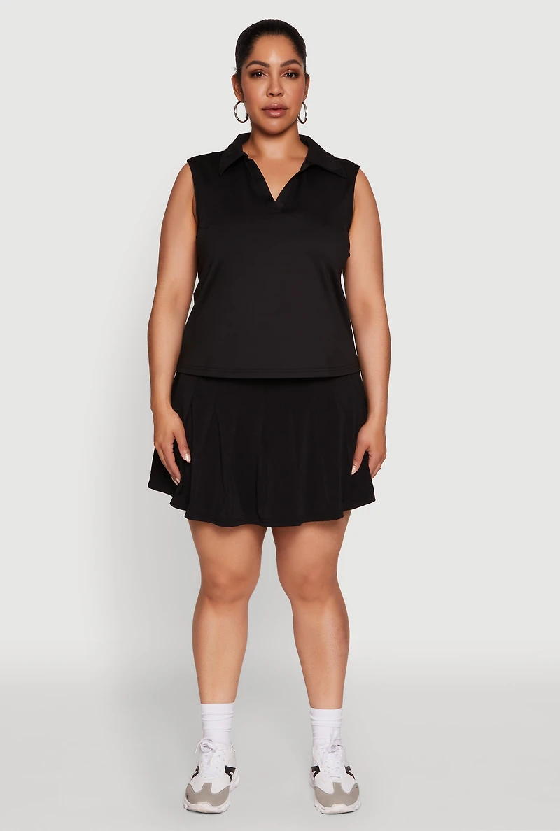 Womens Plus Active High Waisted Pleated Skort,