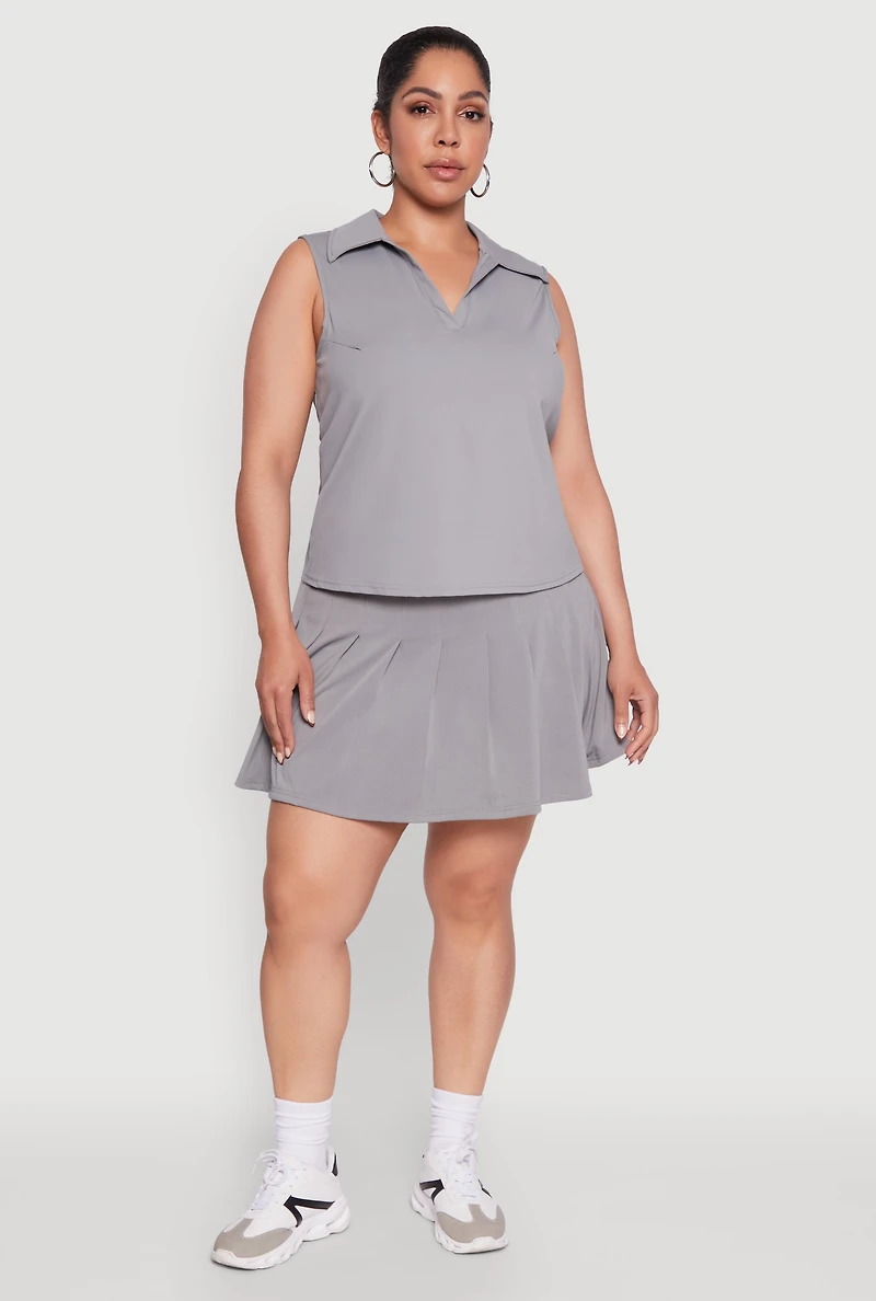 Womens Plus Active High Waisted Pleated Skort, Grey,