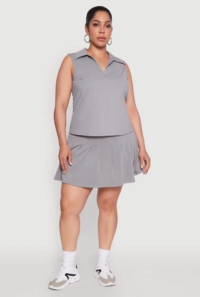 Womens Plus Size Active High Waisted Pleated Skort, Grey, Size 3X