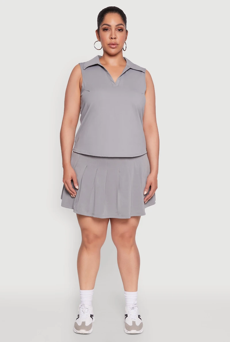 Womens Plus Active High Waisted Pleated Skort, Grey,