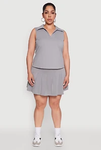 Womens Plus Size Active High Waisted Pleated Skort, Grey, Size 3X