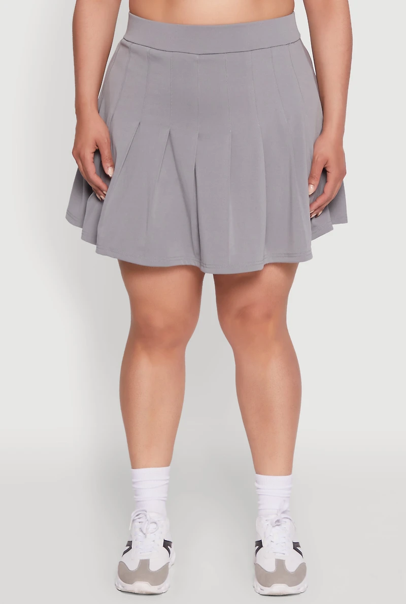 Womens Plus Active High Waisted Pleated Skort, Grey,