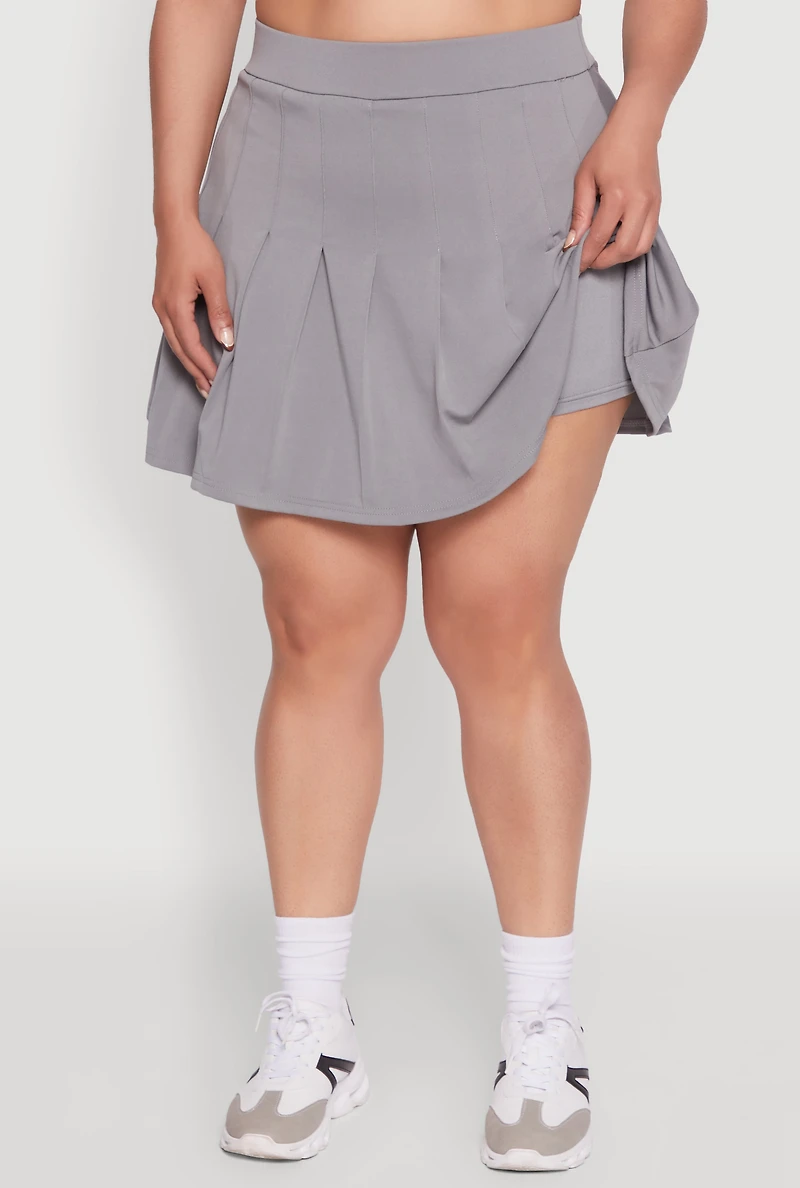 Womens Plus Size Active High Waisted Pleated Skort, Grey, Size 3X