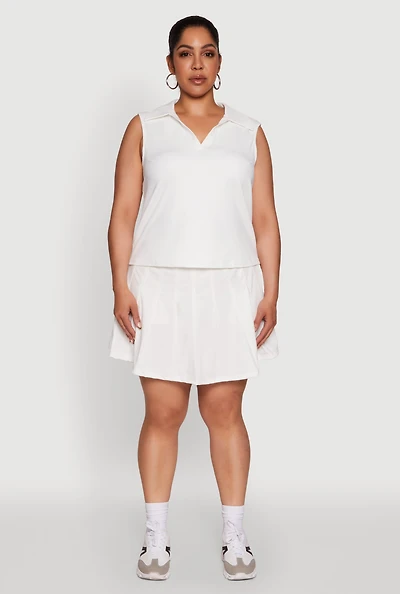 Womens Plus Size Active High Waisted Pleated Skort, White, Size 1X
