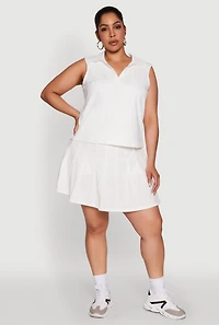 Womens Plus Size Active High Waisted Pleated Skort, White, Size 1X