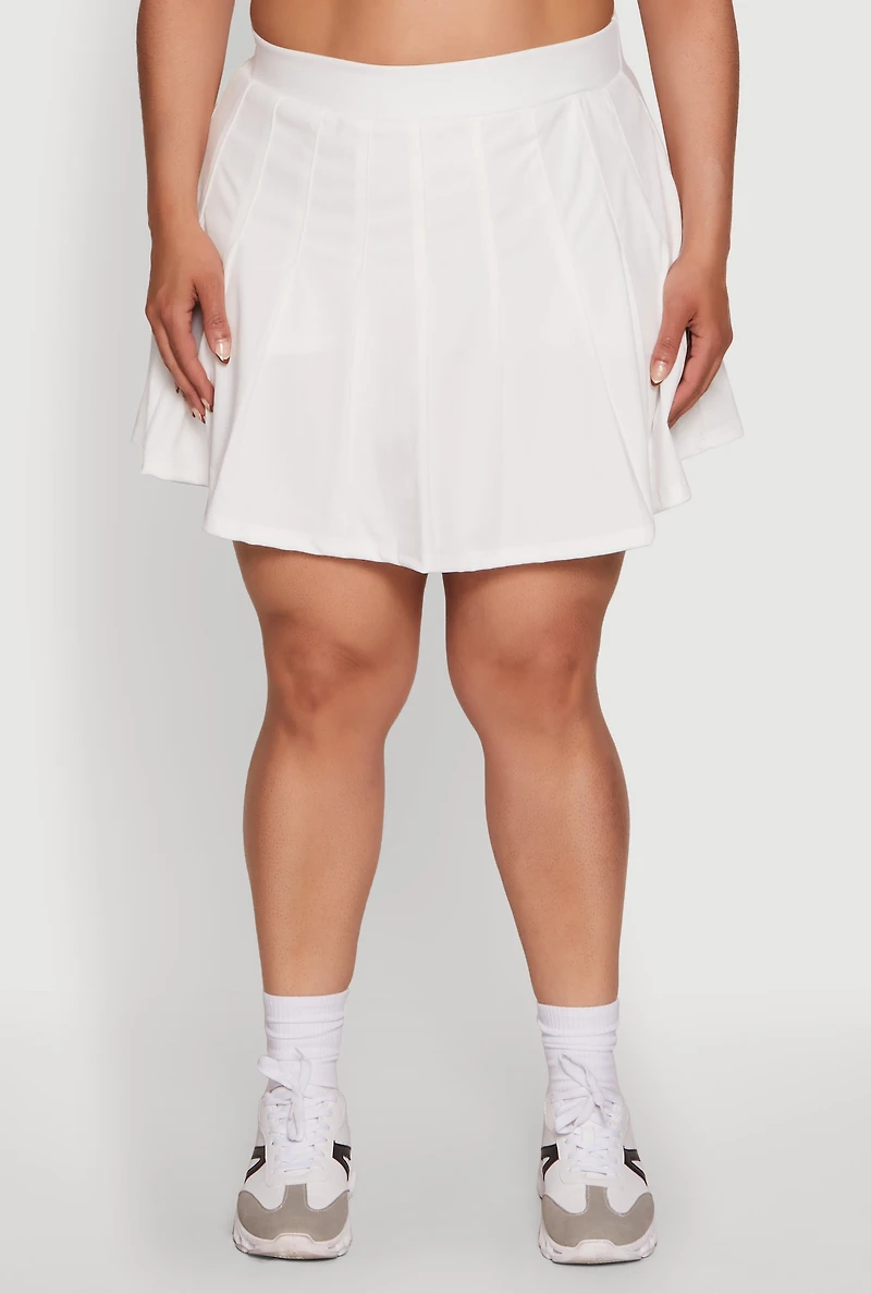 Womens Plus Size Active High Waisted Pleated Skort, White, Size 3X