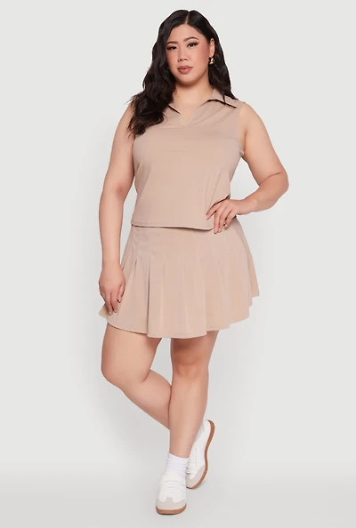 Womens Plus Active High Waisted Pleated Skort,