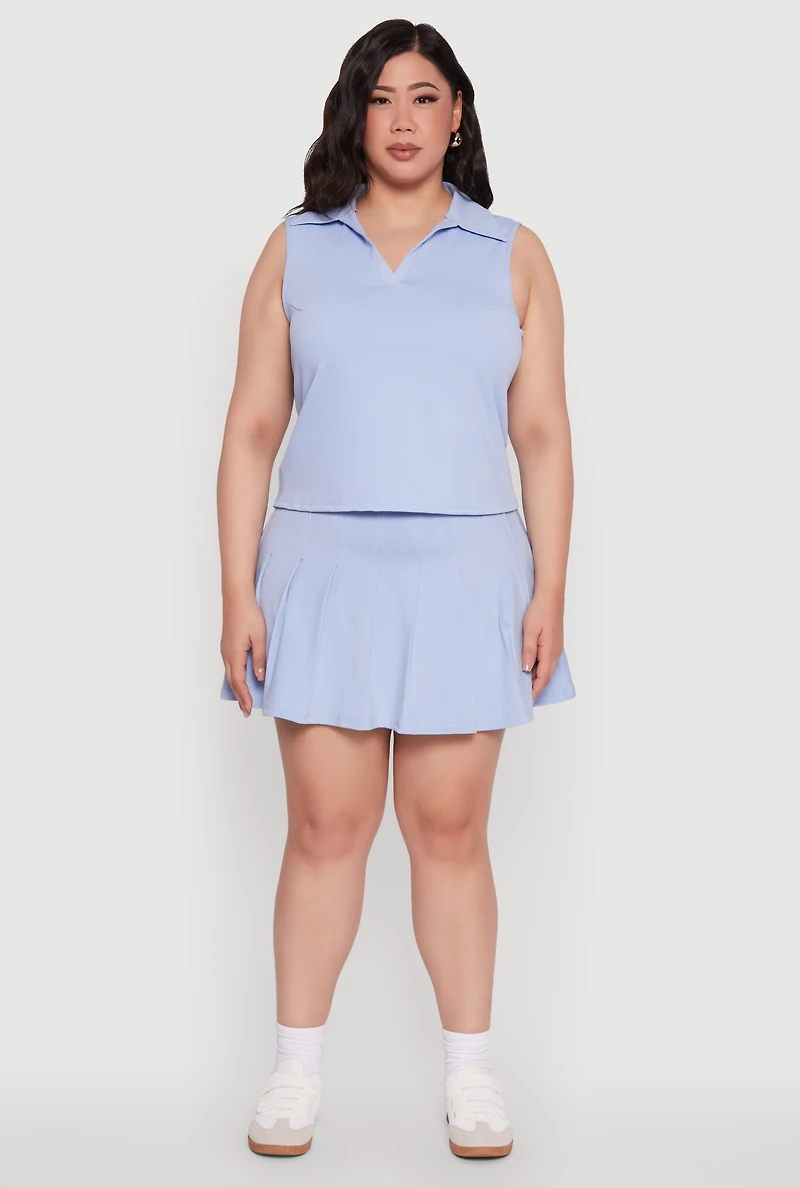 Womens Plus Size Active High Waisted Pleated Skort, Blue, Size 1X