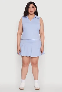 Womens Plus Size Active High Waisted Pleated Skort, Blue, Size 1X