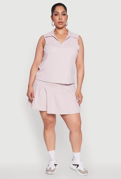 Womens Plus Active High Waisted Pleated Skort,