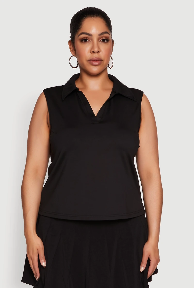 Womens Plus Active Sleeveless Polo Top, 2X
