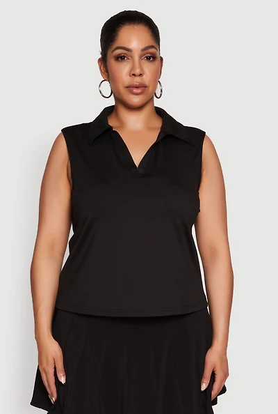 Plus Active Sleeveless Polo Top