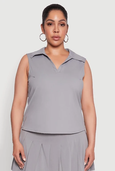 Womens Plus Active Sleeveless Polo Top,