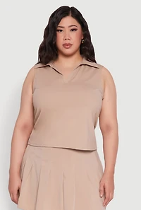 Womens Plus Active Sleeveless Polo Top,