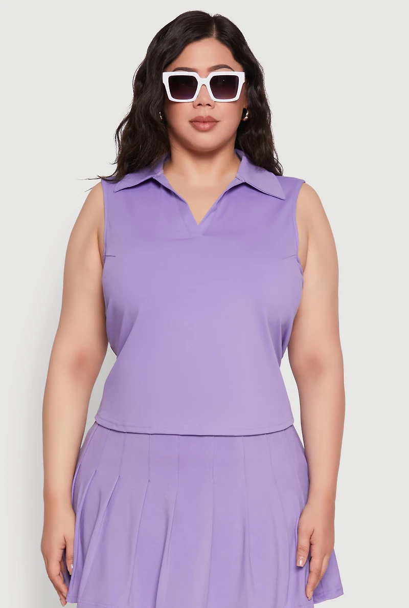 Womens Plus Active Sleeveless Polo Top, 1X