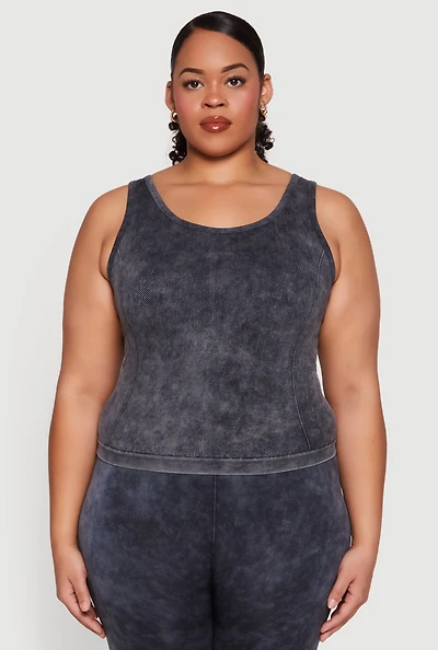 Womens Plus Size Seamless Mineral Wash Tank Top, Grey, Size 2X-3X