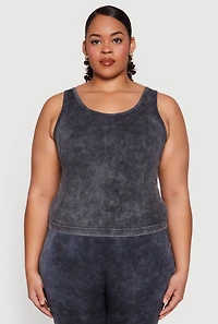 Womens Plus Size Seamless Mineral Wash Tank Top, Grey, Size 1X-2X