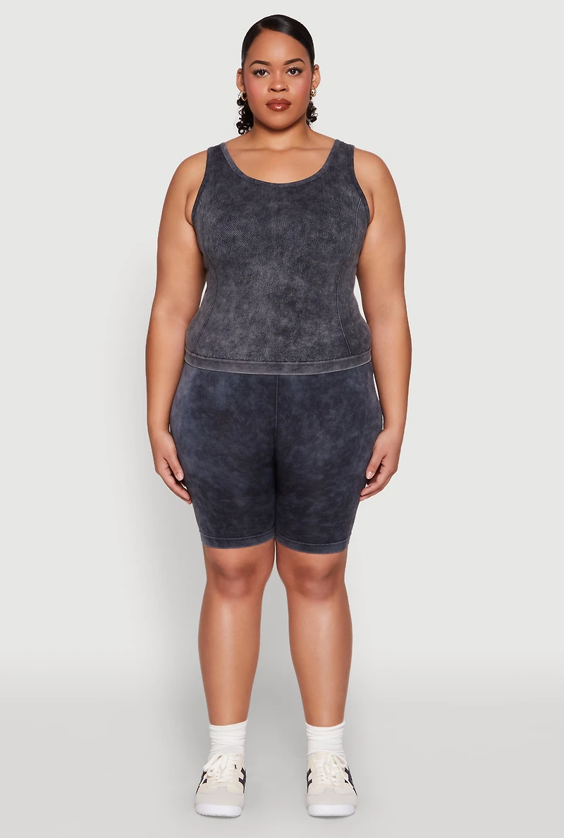 Womens Plus Size Seamless Mineral Wash Tank Top, Grey, Size 1X-2X