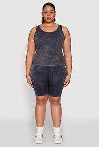 Womens Plus Size Seamless Mineral Wash Tank Top, Grey, Size 1X-2X