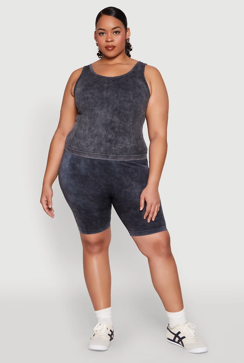 Womens Plus Size Seamless Mineral Wash Tank Top, Grey, Size 1X-2X