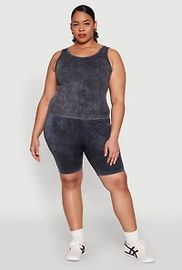 Womens Plus Size Seamless Mineral Wash Tank Top, Grey, Size 1X-2X